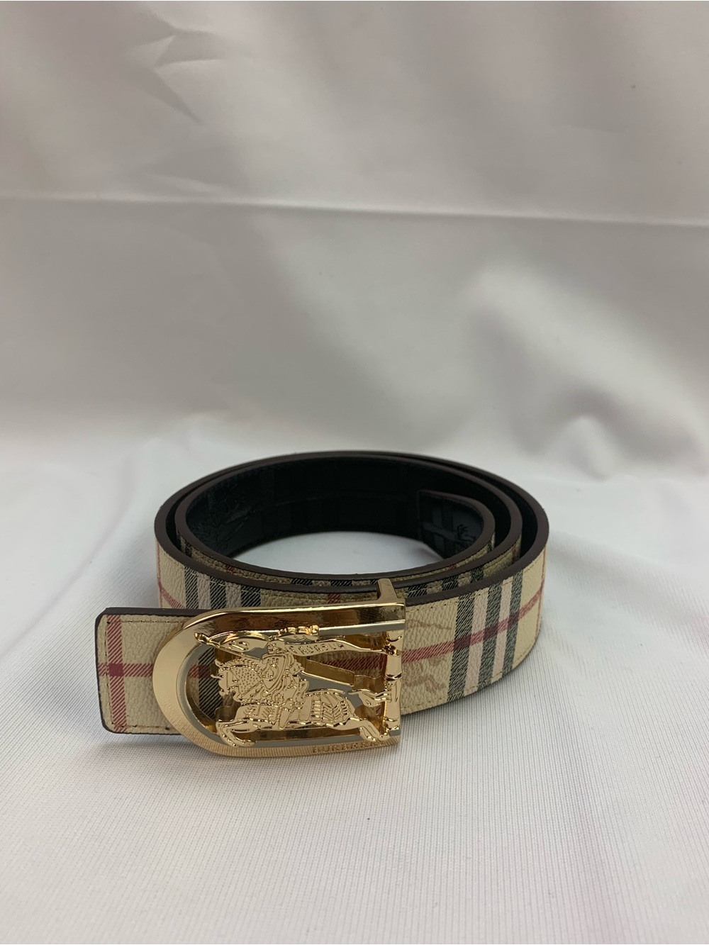 Burberry Plaid Belt with Gold Buckle